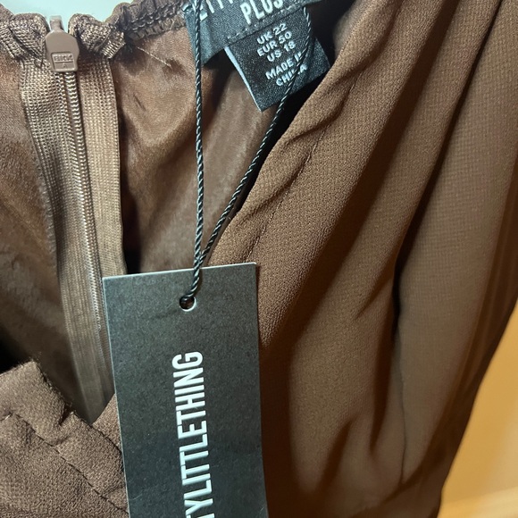 PrettyLittleThing One Shoulder Brown Dress - Picture 9 of 12